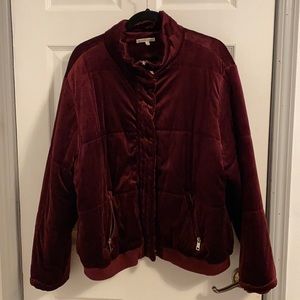 Burgundy Velvet Bomber Jacket